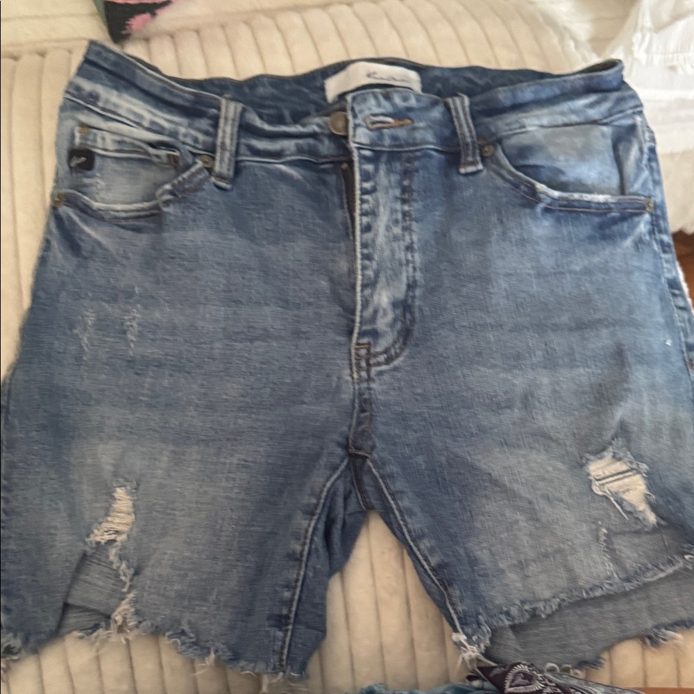 KanCan Distressed Blue Denim Shorts
